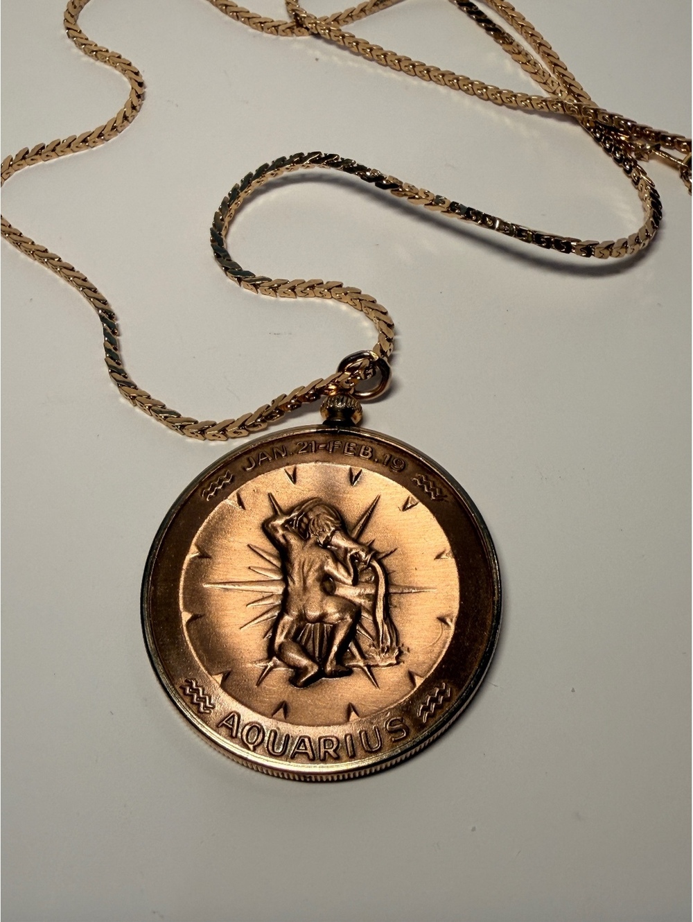 Vintage Aquarius Zodiac Pendant Necklace on Lisner Chain